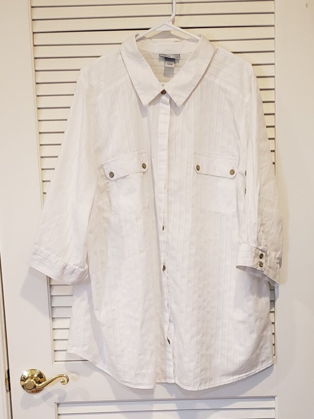 Liz & Me for Catherines Women's white 100% Cotton roll tab sleeve blouse Size 2X
